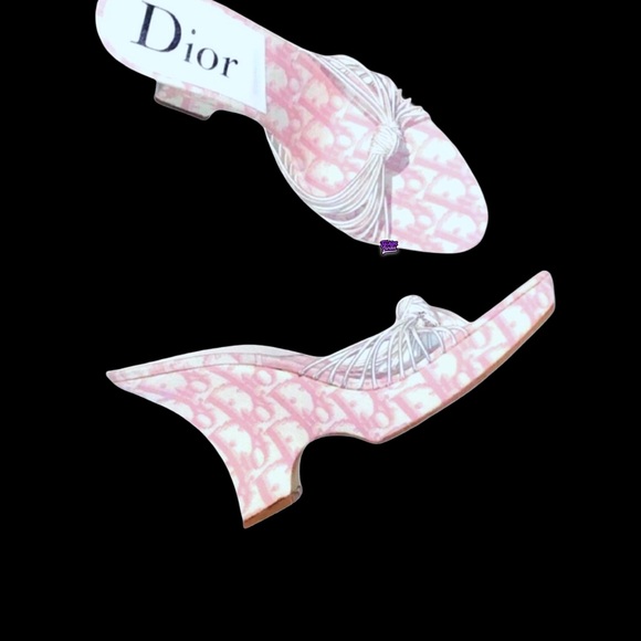 DIOR Girly Pink Monogram Logo Denim Trotter Platform Wedge Sandal Mule - Picture 15 of 15